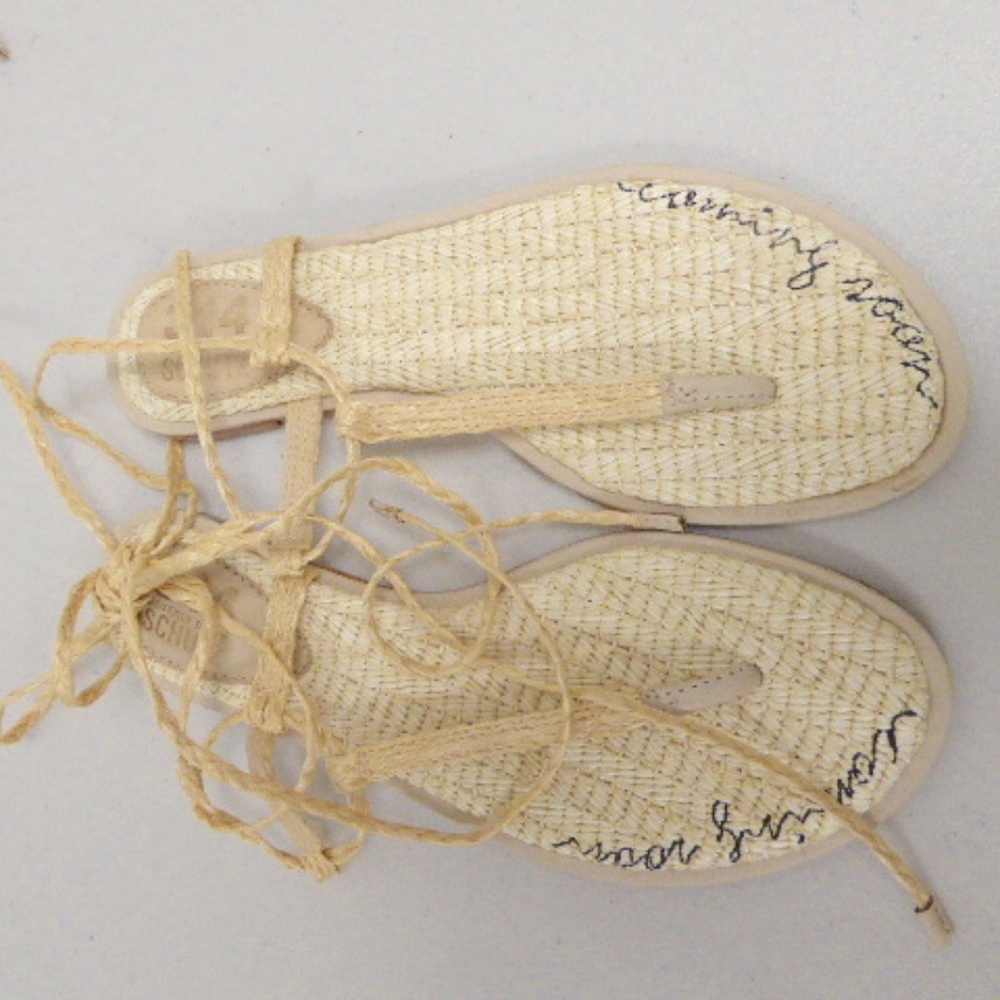 NEW SCHUTZ STRAW LACE UP FLAT thong SANDALS 6 gladiator roman wrap leg rafia nwt